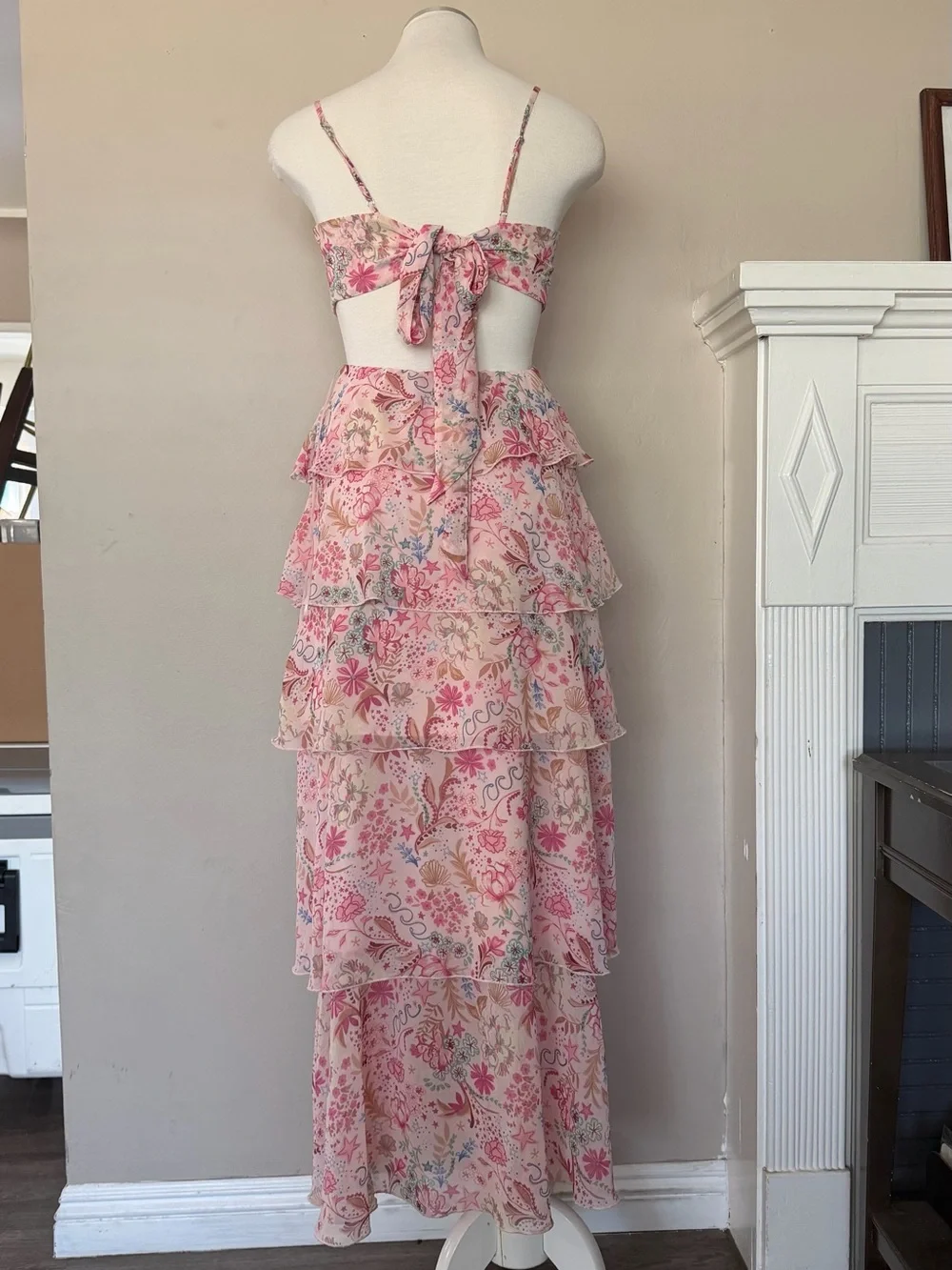 Abercrombie & fitch 3 in 1 Floral Pink Tiered Maxi Dress with Cutout